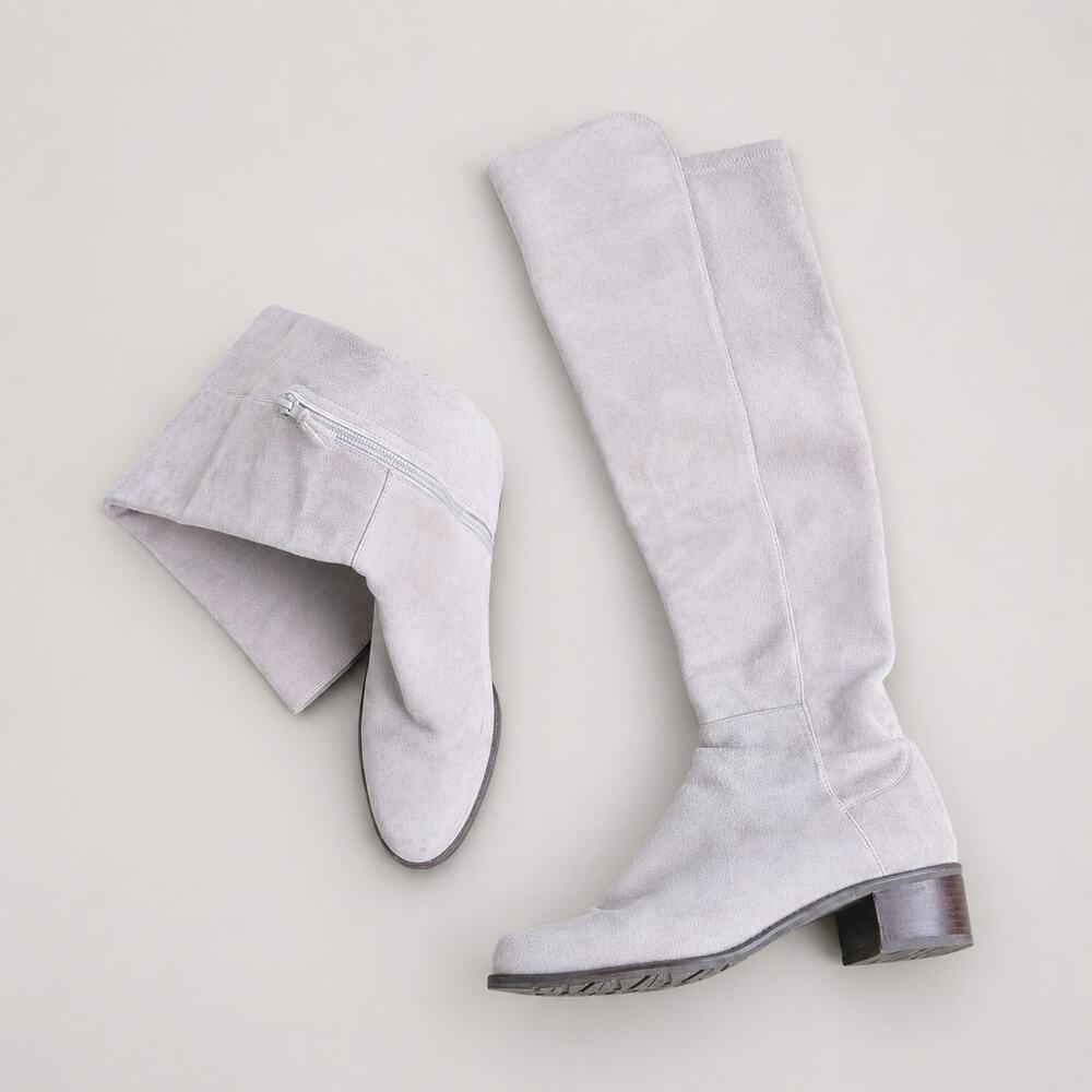 Stuart Weitzman Light Gray Gris Suede Allserve Over-The-Knee Boots, size 5.5M